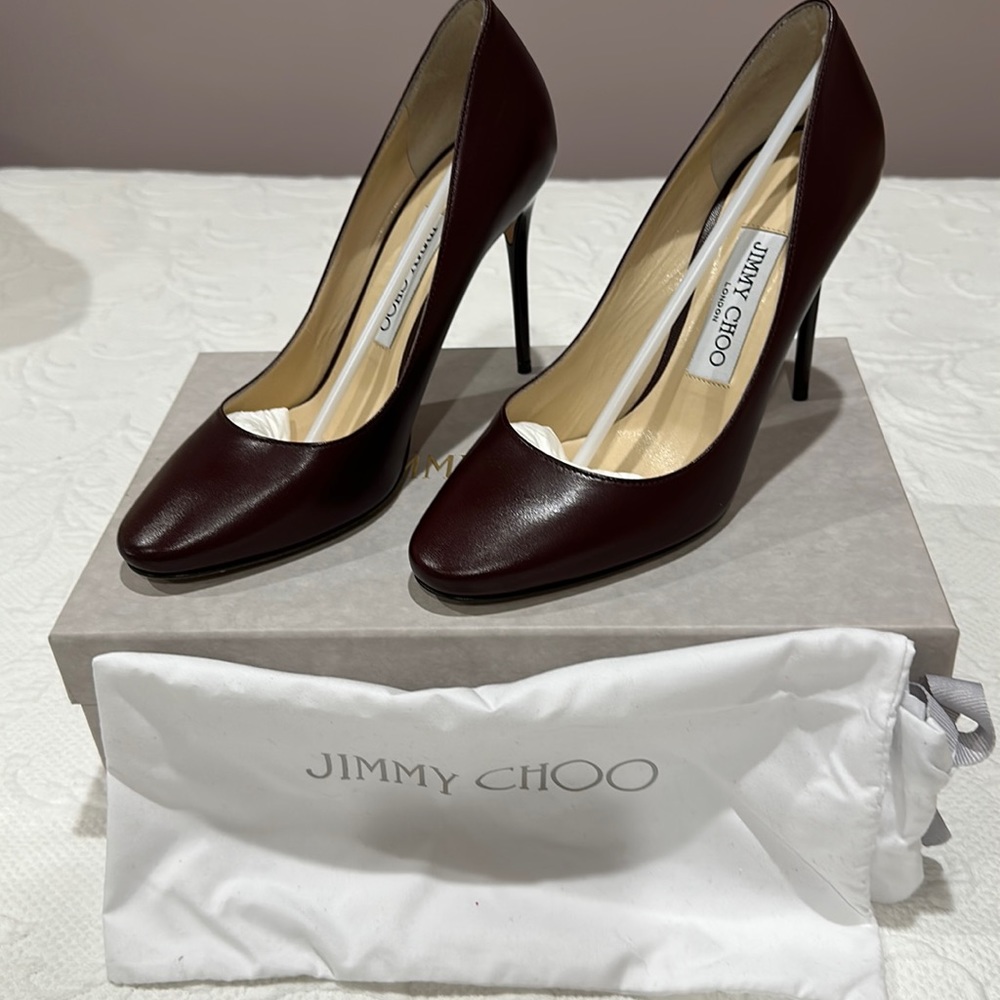 Italian Leather Jimmy Choo Esme 100 Bordeaux Leather Pump